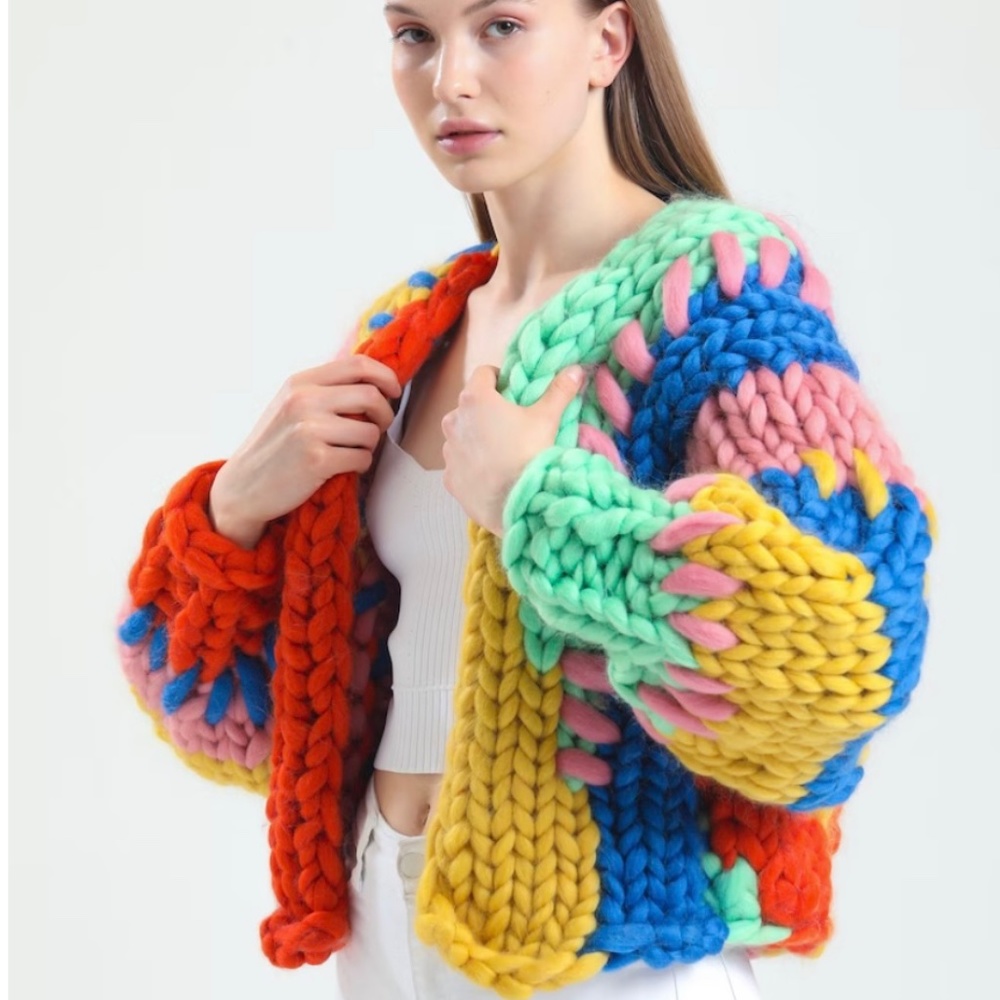 Chunky Hand-Knit 100% Wool Cardigan